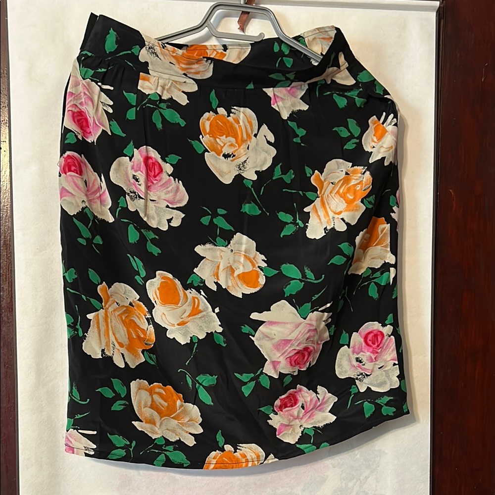made in italy silk black with print floral lined skirt, 10